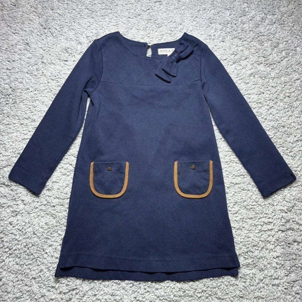 Hope and Henry Dress Girls 4 Quilted Ponte Riding Dress Pockets Bow Elbow Patch